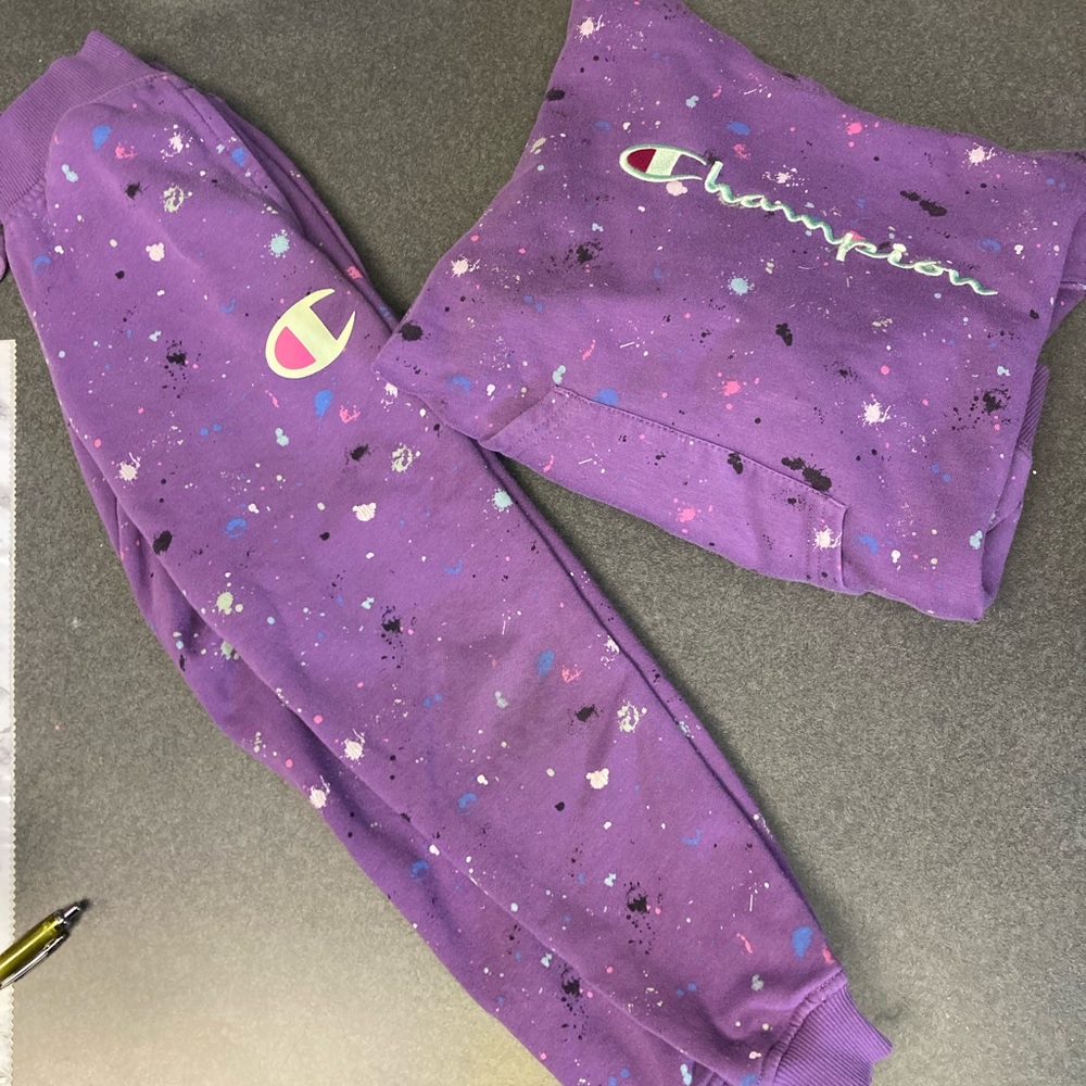 Champion Purple Splatter Sweatshirt and Joggers Set